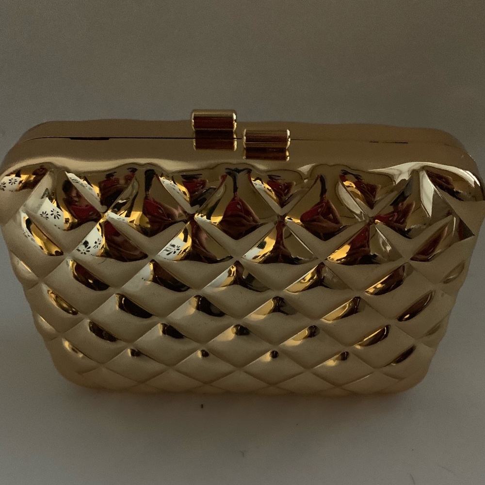 Small Gold Metal Quilted Clutch
